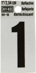 HY-KO RV-15/1 Reflective Sign, Character: 1, 1 in H Character, Black Character, - Picture 1 of 1