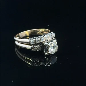 14K Yellow Gold Vintage Natural Diamond Wedding Set Size 5 - 3.1g (WCP032542) - Picture 1 of 6