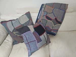 Handmade Patchwork Wool Throw Blanket 43" x 56" & 2 Matching Pillows Beautiful! - Picture 1 of 9