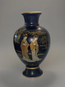 Antique Satsuma Japanese Vase in Black Gold Meiji Period Hand Painted 14” Tall - Picture 1 of 19