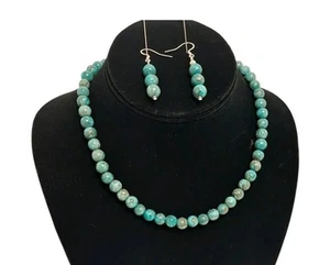16 Zoll Silberfarben Faux Türkis Perlen Halsband Halskette/Tropfen Ohrringe Perle - Bild 1 von 12