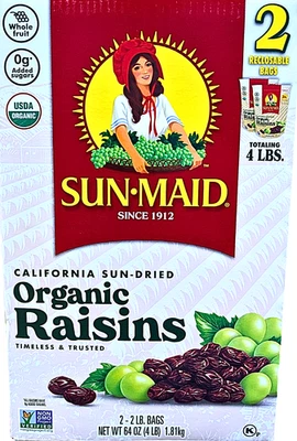 Sun Maid Organic California Sun-Dried Raisins 2x2 Lb Bags EXP 10/2026 - Image 1 of 4
