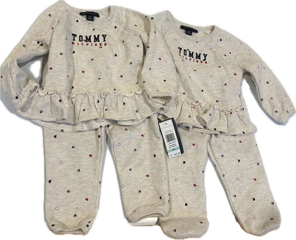 Twin Outfits! Tommy Hilfiger Baby Girl 18M Heather Crewneck Sweatsuit NEW - Image 1 of 1