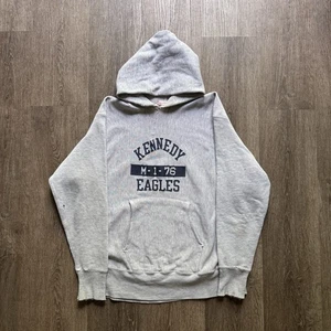 Vintage Gray 1970s Champion Reverse Weave Hoodie Kennedy Eagles Size Medium - Picture 1 of 7
