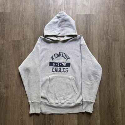 Sudadera con Capucha Vintage Gris Años 70 Champion Tejido Inverso Kennedy Eagles Talla Mediana Foto 1 de 4