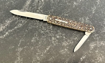 Antiguo cuchillo de manga George Nazer, escamas de hueso jigged, Inglaterra, sin usar Foto 1 de 4