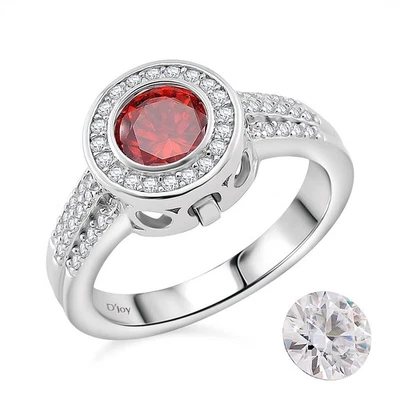 2.75ctw Red & White Moissanite INTERCHANGEABLE Ring Rhodium Plated Size 6 - Image 1 of 4