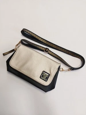 versace parfums faux leather shoulder crossbody bag black/gold - Image 1 of 4