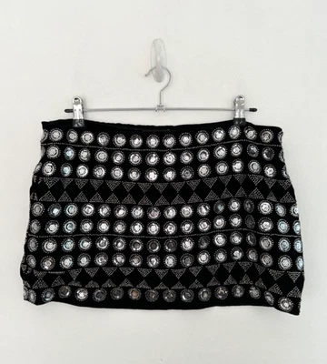 Zara Skirt Womens Velvet Embellished Black Sparkle Mini Boho Size L - Image 1 of 4