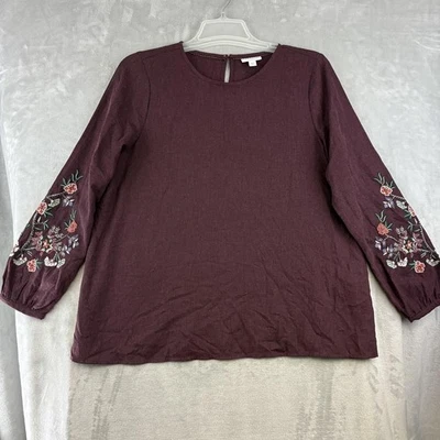 Camisa Jill Mujer Mediana Borgoña Floral Bordada Manga Larga Boho Campesina Foto 1 de 4