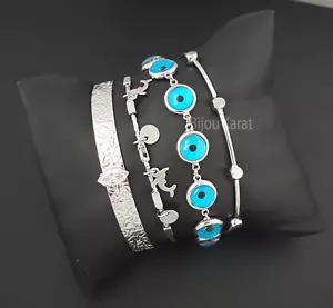 Nazar Silber Rhodium Armband Armreif Armbänder Set Evil Eye Blaues Auge Bilezik - Bild 1 von 3