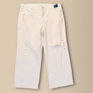 Neu mit Etikett Old Navy extra hoher Bund Ski hohes weites Bein Used-Look Jeans Calla weiß Gr. 22 - Bild 1 von 8