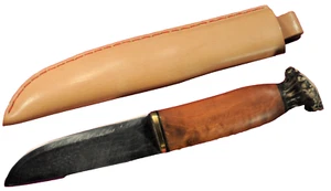 Nuevo cuchillo de caza hecho a mano por autor con mango de boj y funda de cuero de becerro - Imagen 1 de 11