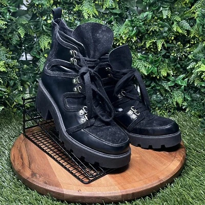 ZARA Boots Women 9 US 40 EU Black  Chunky Heel Moto Lace Up Ankle Combat 2111 - Image 1 of 4