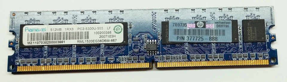 🔥🔥 Ramaxel 512MB RML1520EG38D6W-667 PC2-5300U-555 LF Memory RAM - Image 1 of 1