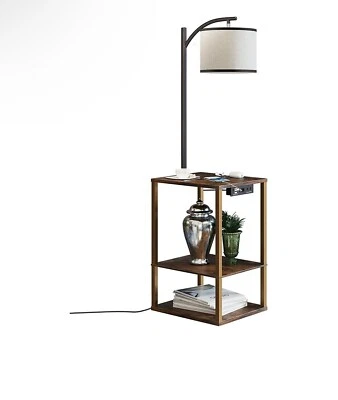 Lámpara de pie Sunmory con puerto USB y mesa - Elegante iluminación marrón para salón Foto 1 de 4