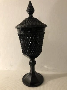 Vintage Indiana Black Glass Tiara Diamond Point 15” Pedestal Compote w/Lid Candy - Picture 1 of 12