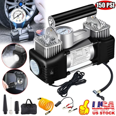 HELLO-MOTORCYCLE Heavy Duty Portable Car Air Compressor Tire Inflator Electric Auto Tyre Pump 12V