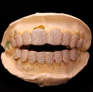 Parrillas heladas VVS-1 de oro rosa real de 10 k 10 joyas superiores e inferiores parrilla de dientes D/F - Imagen 1 de 1