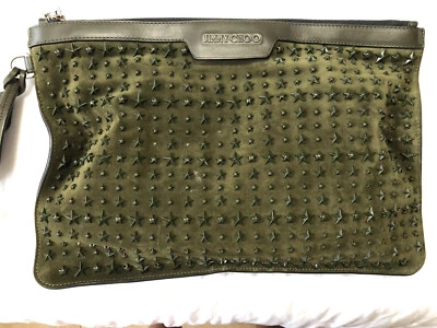 Jimmy Choo Star 铆钉男式手拿包深绿色 — 第 1/4 张图片