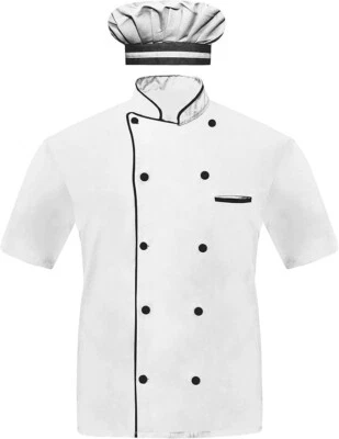 Men Chef Jacket Half Sleeves, 10 attractive Colors With Black Piping, Free Cap - Image 1 of 4