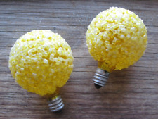 2 Vintage GE Ice Frosted Sugar Snowball Christmas Gold Round Light Bulbs C7 OF7