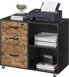 Lateral File Cabinet with Lock for Letter, A4 Size, 3 Drawer Printer Stand with - Picture 1 of 9