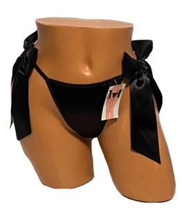 Tanga G-String mediano negro satinado lazos laterales  - Imagen 1 de 9
