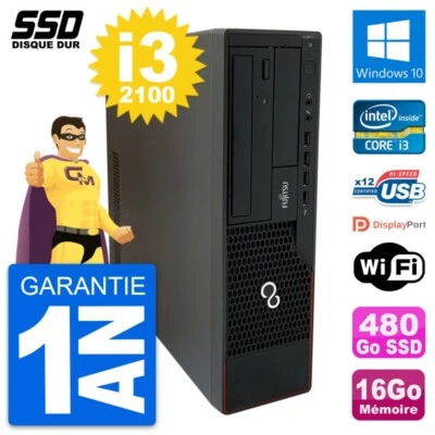 PC Fujitsu Esprimo E910 Dt Intel Core i3-2100 RAM 16Go SSD 480Go Windows 10 Wifi - Immagine 1 di 4