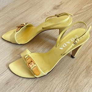 Prada Yellow High Heel Leather Sling Sandals 38 39 - Picture 1 of 12