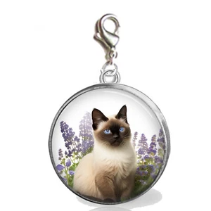Siamkatze Katze im Garten Clip auf Charm Handarbeit Furbaby Foto Schmuck - Bild 1 von 1
