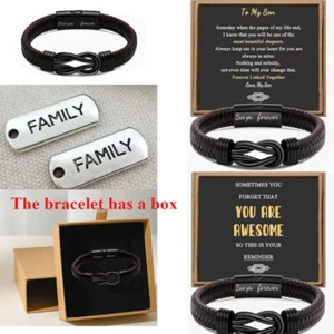 To My Man/Son/Grandson Love You Forever Leather Braided Bracelet Wristband Gift - Picture 1 of 33