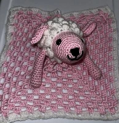 Ручной работы Baby милый пудель розовый и белый безопасности одеяло крючком уникальный - Изображение 1 из 2