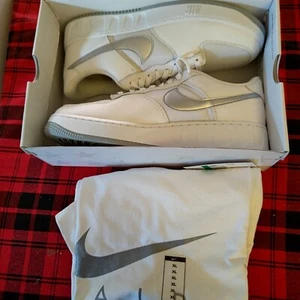 Nike Air Force 1 Low Unity - White/Silver-Pure Platinum w/Shirt - Size 12/Sz. XL - Picture 1 of 12