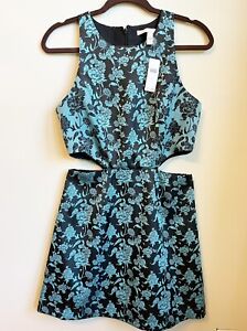 NEW Anthropologie Sz 6 Hutch Dress Cut-out Blue Black Floral Jacquard Mini Short