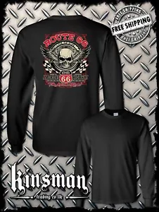 Route 66 Winged Skull Back Print Long Sleeve T-Shirt Biker - Picture 1 of 3
