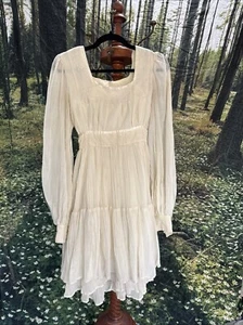 Vtg 70s Gunne Sax Hemmed Prairie Dress Cream Balloon Sleeve Boho Size 13 - Picture 1 of 13