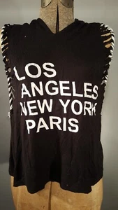 Hooded Shirt DO NOT DISTURB Los Angeles New York Paris Black with White Stripes - Picture 1 of 12
