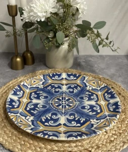 Traditional Portuguese Dinner Plate 11” Blue Yellow White Tiles Made In Portugal - Picture 1 of 10