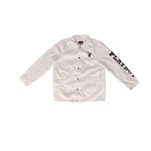 Playboy Oversize Long Sleeve Bunny Logo Button Up Windbreaker White M - Picture 1 of 8