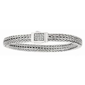 Phillip Gavriel Designer Bracelet White Sapphire Basket Weave Design 8.25" Long