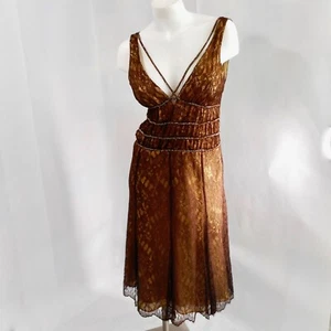 BCBGMaxazria Dress Womens 10 Brown Beaded Lace Sleeveless Cocktail Party Ladies - Picture 1 of 24