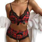 Sexy Bra Red And Black Plaid Set Lace Red Black Ladies Underwear Sets Lingerie/#