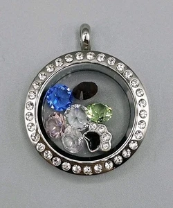 Origami Gufo Cristalli Swarovski Medaglione Vivente Ciondolo Acciaio Inox con 7 Charms - Foto 1 di 8