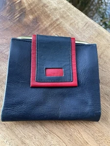Damen Vintage Buxton Geldbörse dunkelblau - rot genarbtes Rindsleder Druckknopfverschluss - Bild 1 von 6