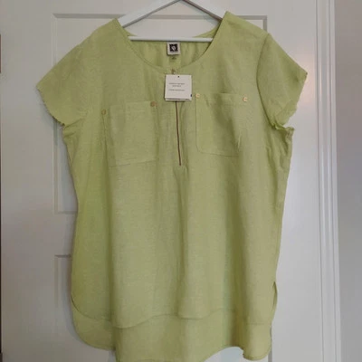 Anne Klein Linen Top XL NWT Retail $89 Lght Green Ragged Look Sleeves - Image 1 of 4