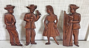 Primitive Wooden Folk Art Hanging Silhouettes MCM 9.5" Height Lot of 4 BxY - Picture 1 of 6