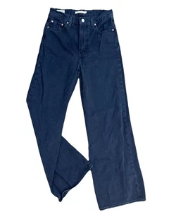 Levi's Jeans Donna 28 Nero Ribcage Bell Gamba Larga Big E Premium Vita Alta - Foto 1 di 12