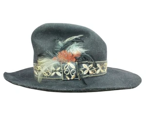 Vintage Cascade Prime Left Feather Accent & Embroidered Band Felt Fedora Hat - Picture 1 of 9