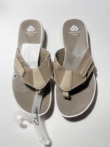 ADIDAS Sandali infradito Clarks Brinkleysail Cloudsteppers donna 8 beige scuro nuovi con etichette